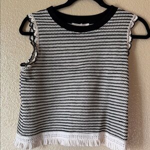 Elegant Black and White Striped Tank Top with Lace Trim